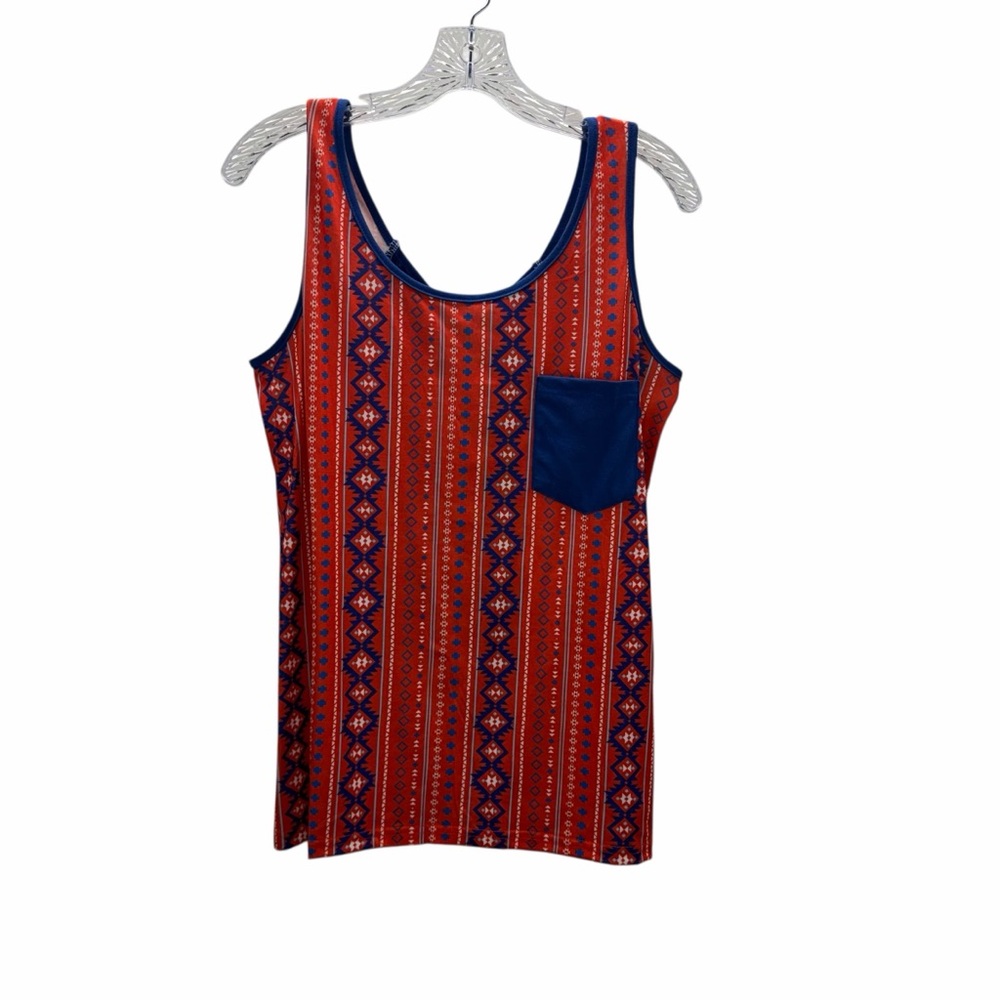 Merigold Kiss Womens Red Blue Southwestern Bow Back Pocket Tank Top M NEW